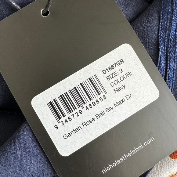 NICHOLAS Garden Rose Long Sleeve Floral Silk Maxi Dress Navy Blue Size 2 NWT - Picture 11 of 12